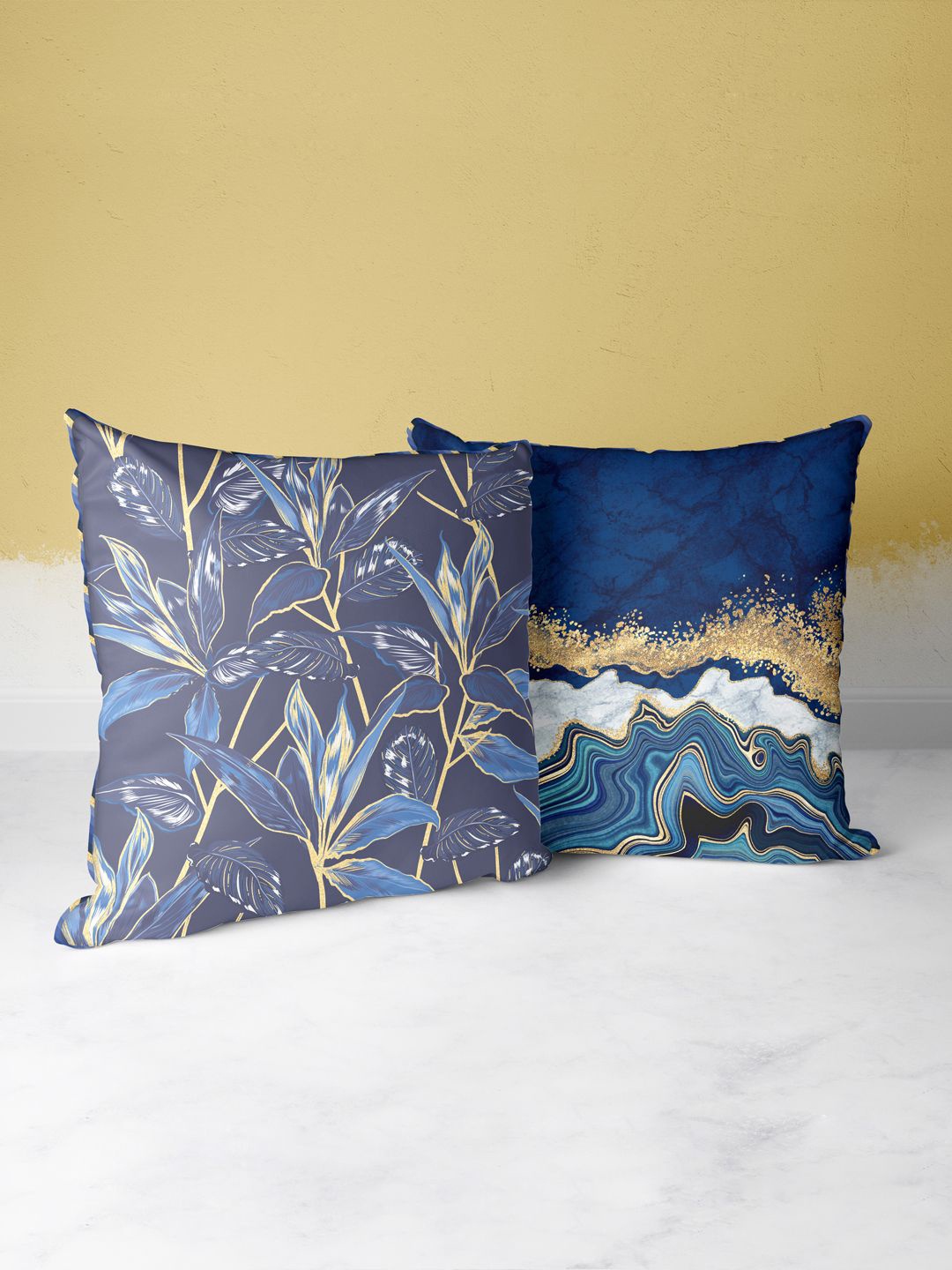 

BIANCA Navy Blue & Cream-Coloured Set of 2 Abstract Square Cushion Covers