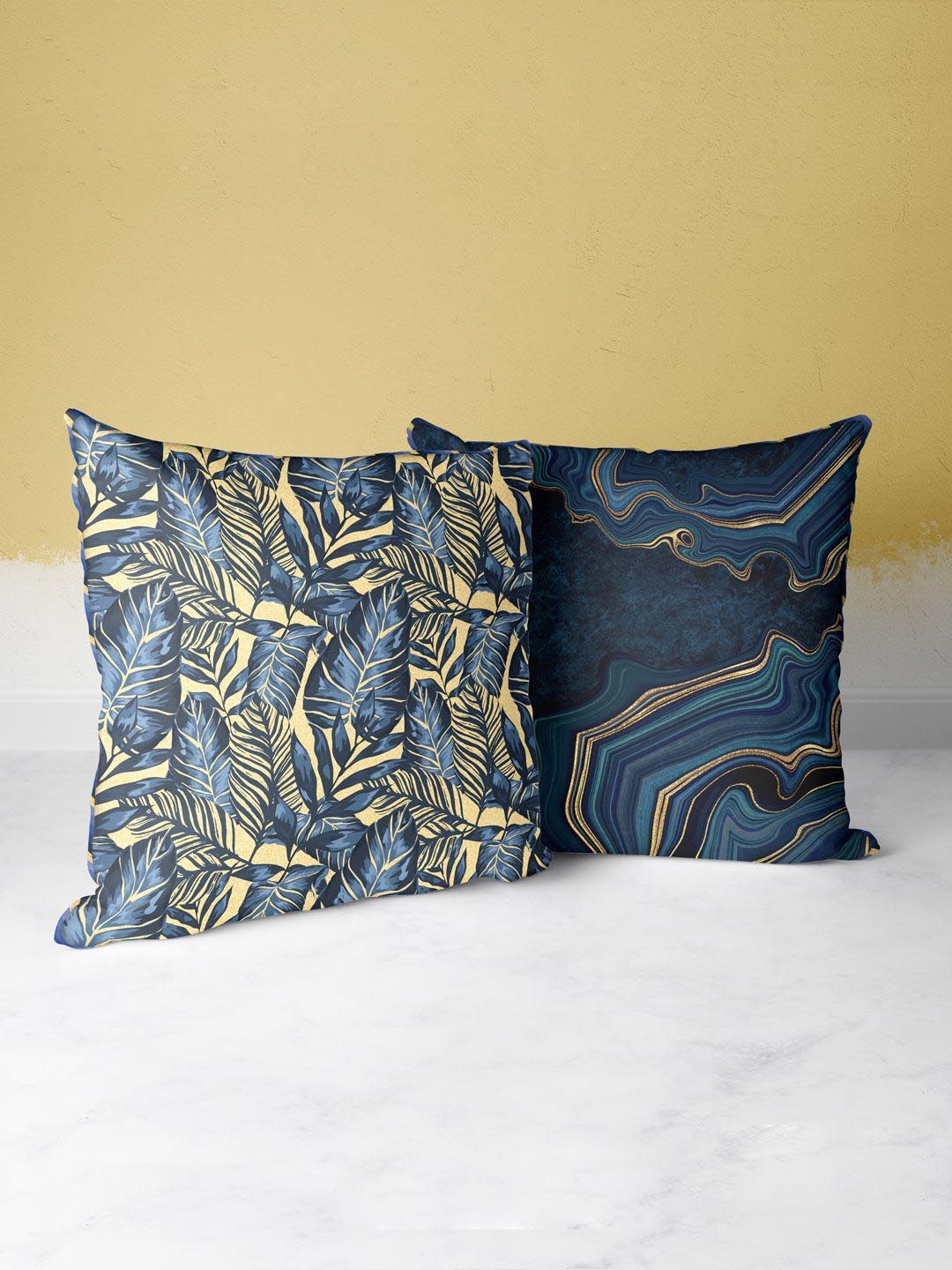 

BIANCA Navy Blue & Gold-Toned Set of 2 Abstract Square Cushion Covers