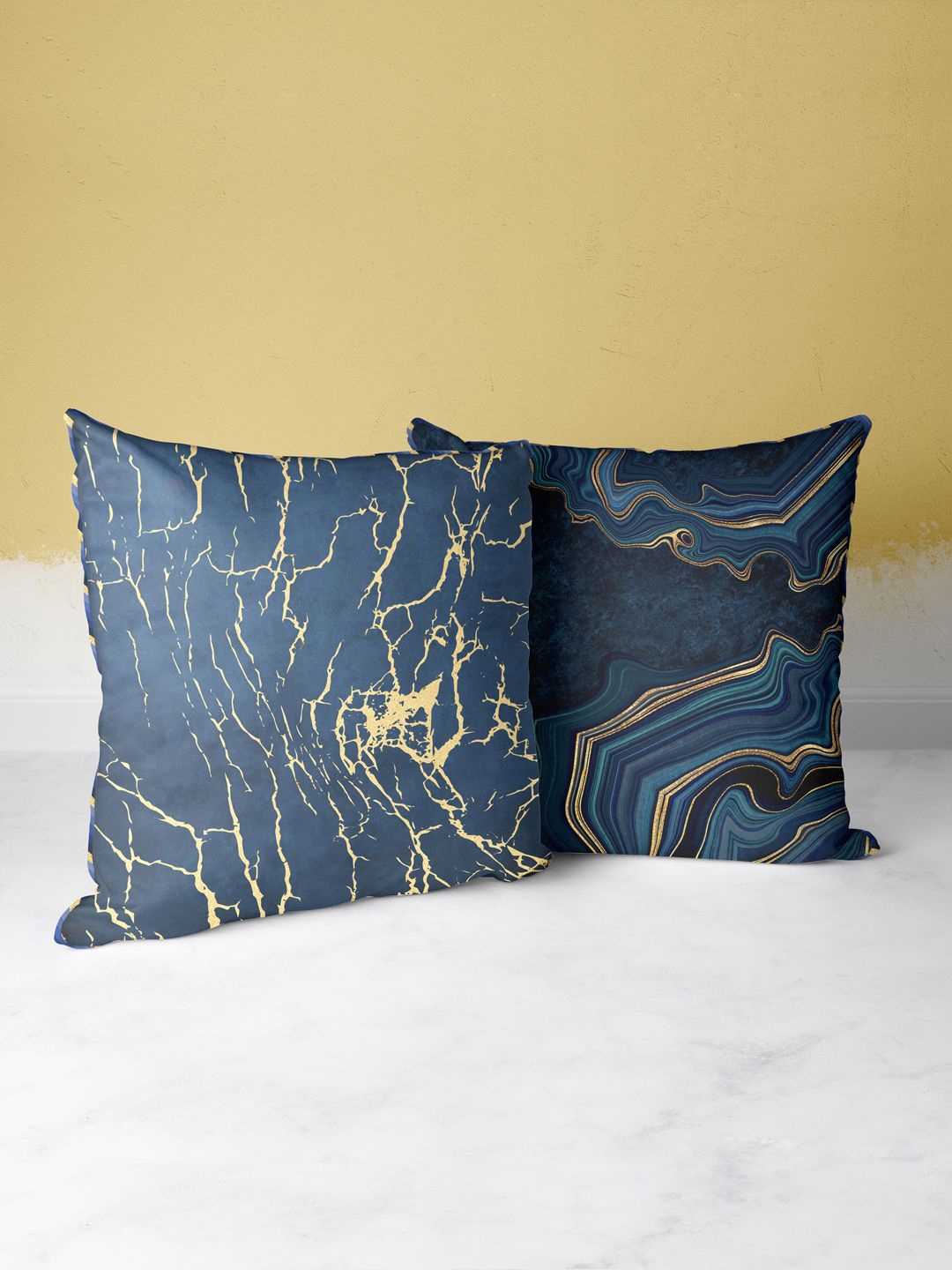 

BIANCA Navy Blue & Gold-Toned Set of 2 Abstract Square Cushion Covers