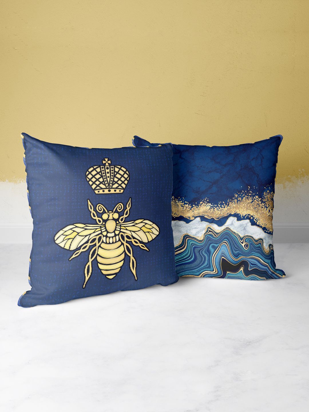 

BIANCA Navy Blue & Gold-Toned Set of 2 Abstract Square Cushion Covers