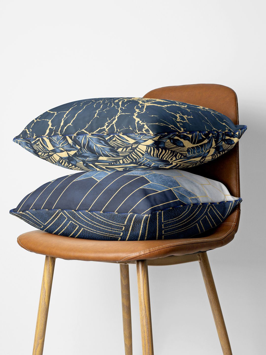 

BIANCA Navy Blue & Gold-Toned Set of 2 Abstract Square Cushion Covers