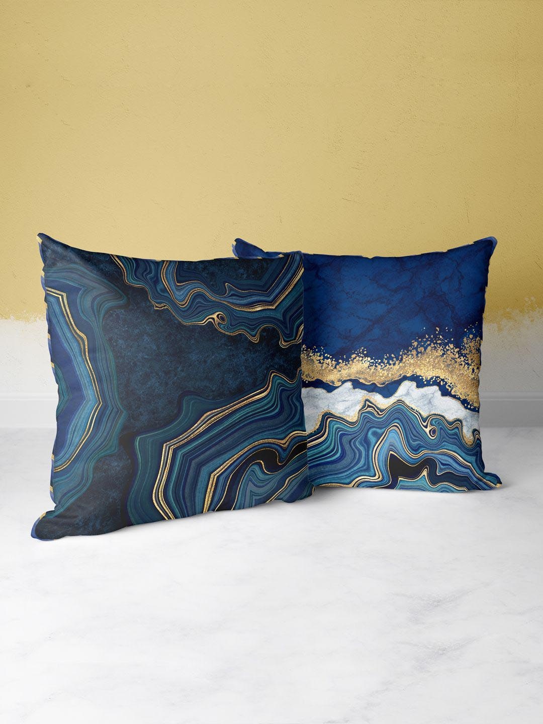 

BIANCA Navy Blue & White Set of 2 Abstract Square Cushion Covers