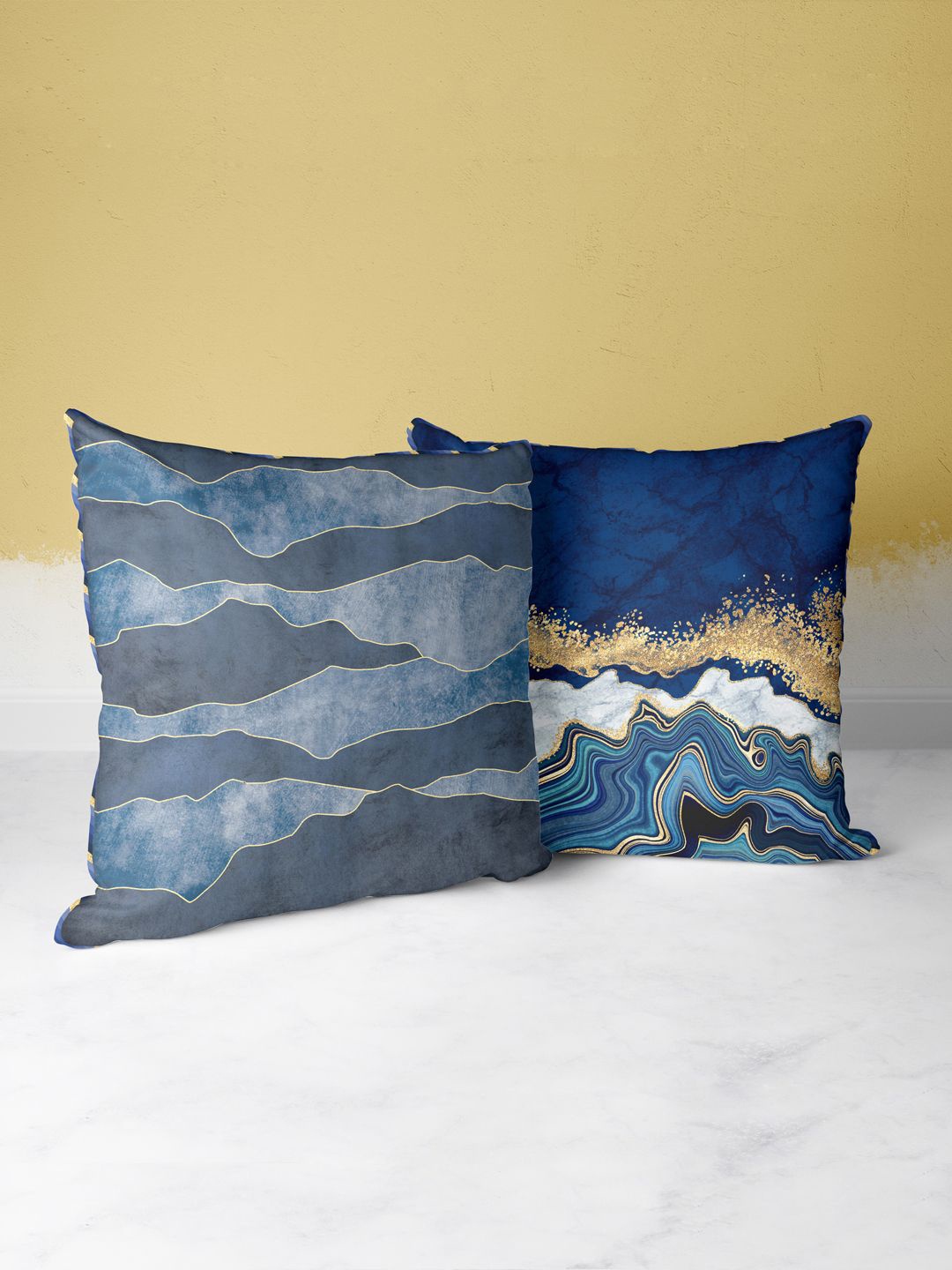 

BIANCA Navy Blue & Beige Set Of 2 Abstract Printed Square Cushion Covers