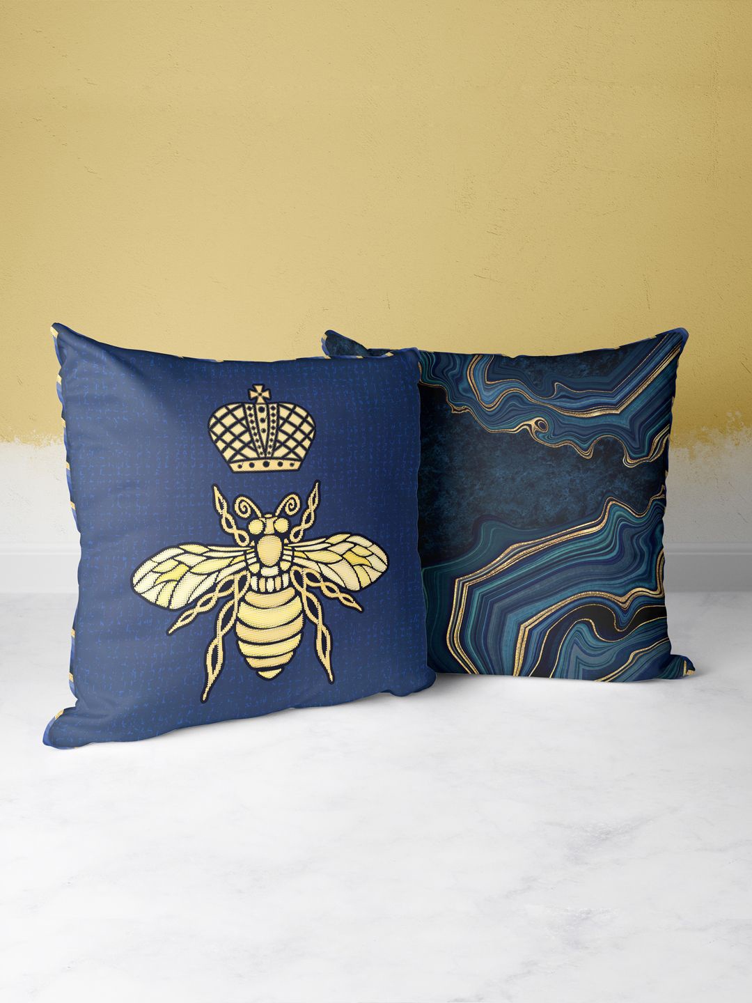 

BIANCA Navy Blue & Gold-Toned Set of 2 Abstract Square Cushion Covers