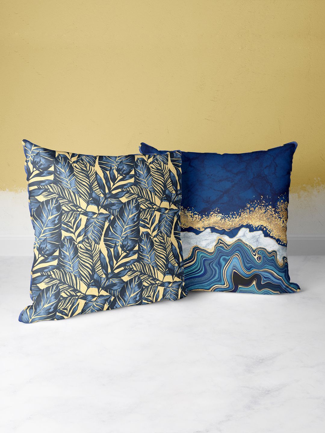 

BIANCA Navy Blue & Cream-Coloured Set of 2 Abstract Square Cushion Covers