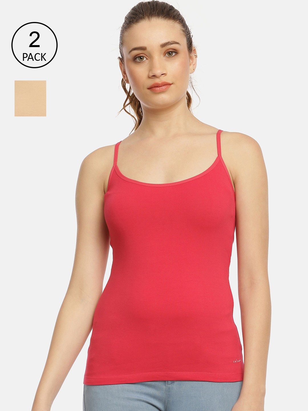 

Zelen Women Pack Of 2 Fuchsia & Nude Solid Camisoles
