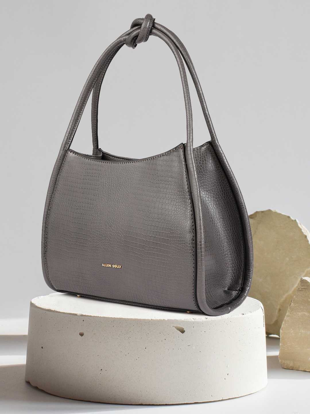

Allen Solly Grey Textured PU Structured Hobo Bag