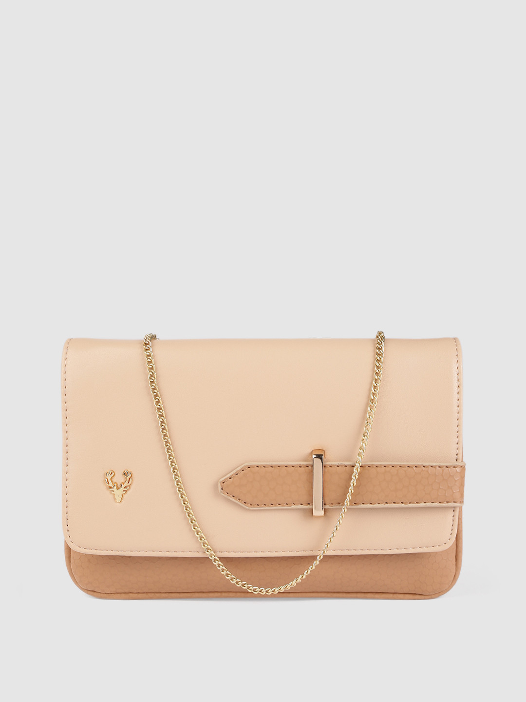 

Allen Solly Camel Brown & Cream-Coloured Animal Textured PU Sling Bag with Buckle Detail