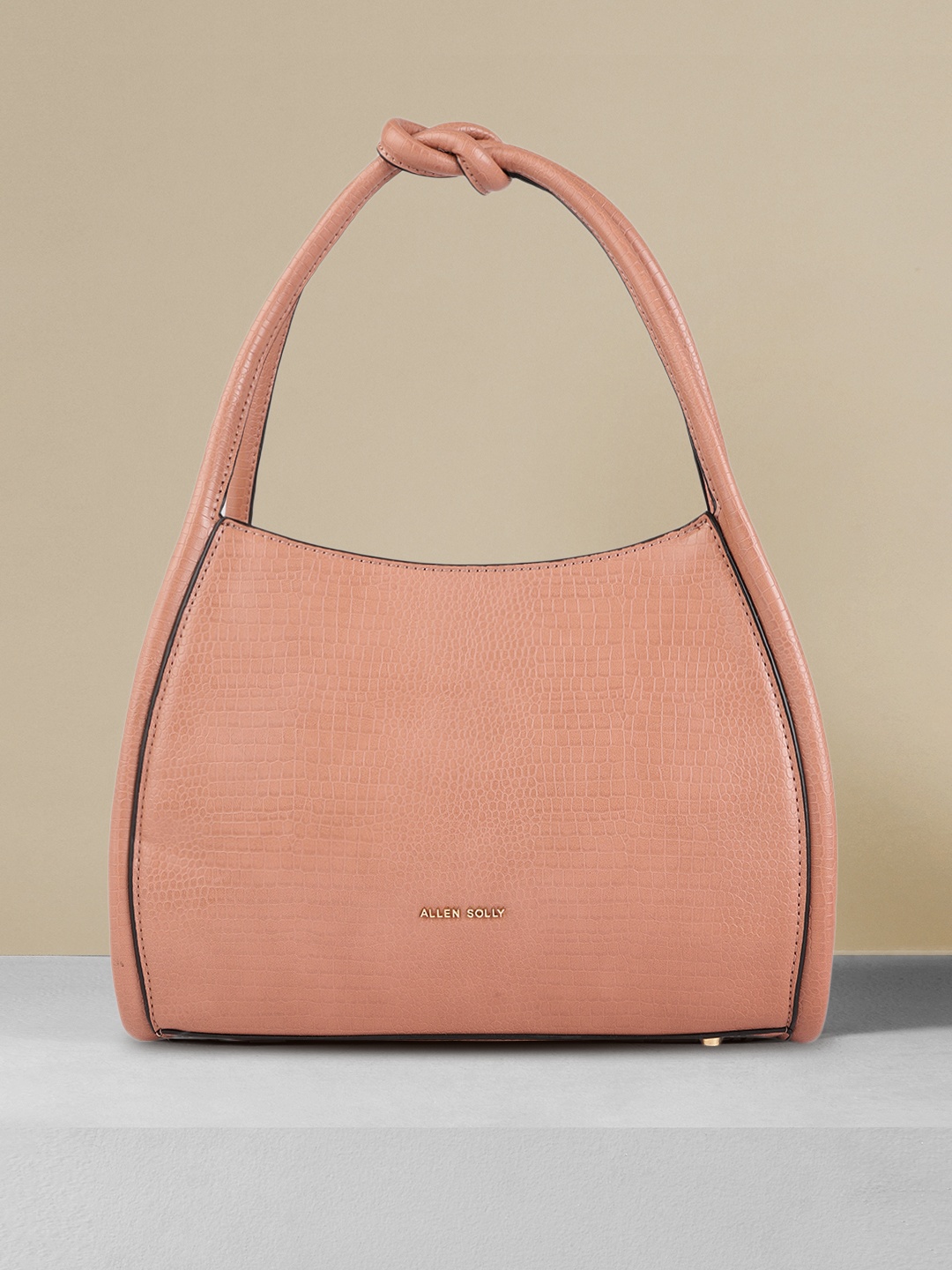 

Allen Solly Peach Pink Animal Textured PU Regular Structured Hobo Bag
