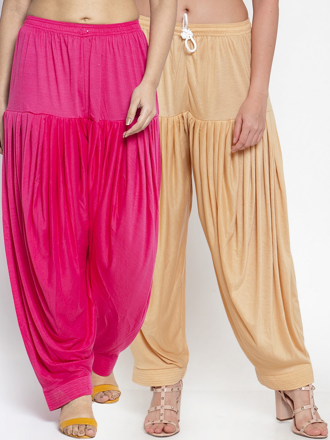 

GRACIT Women Pink & Beige Pack of 2 Cotton Lycra Patiala Salwar