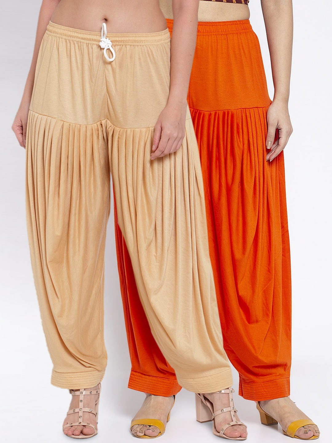 

GRACIT Pack of 2 Women Orange & Beige Solid Patiala Salwar