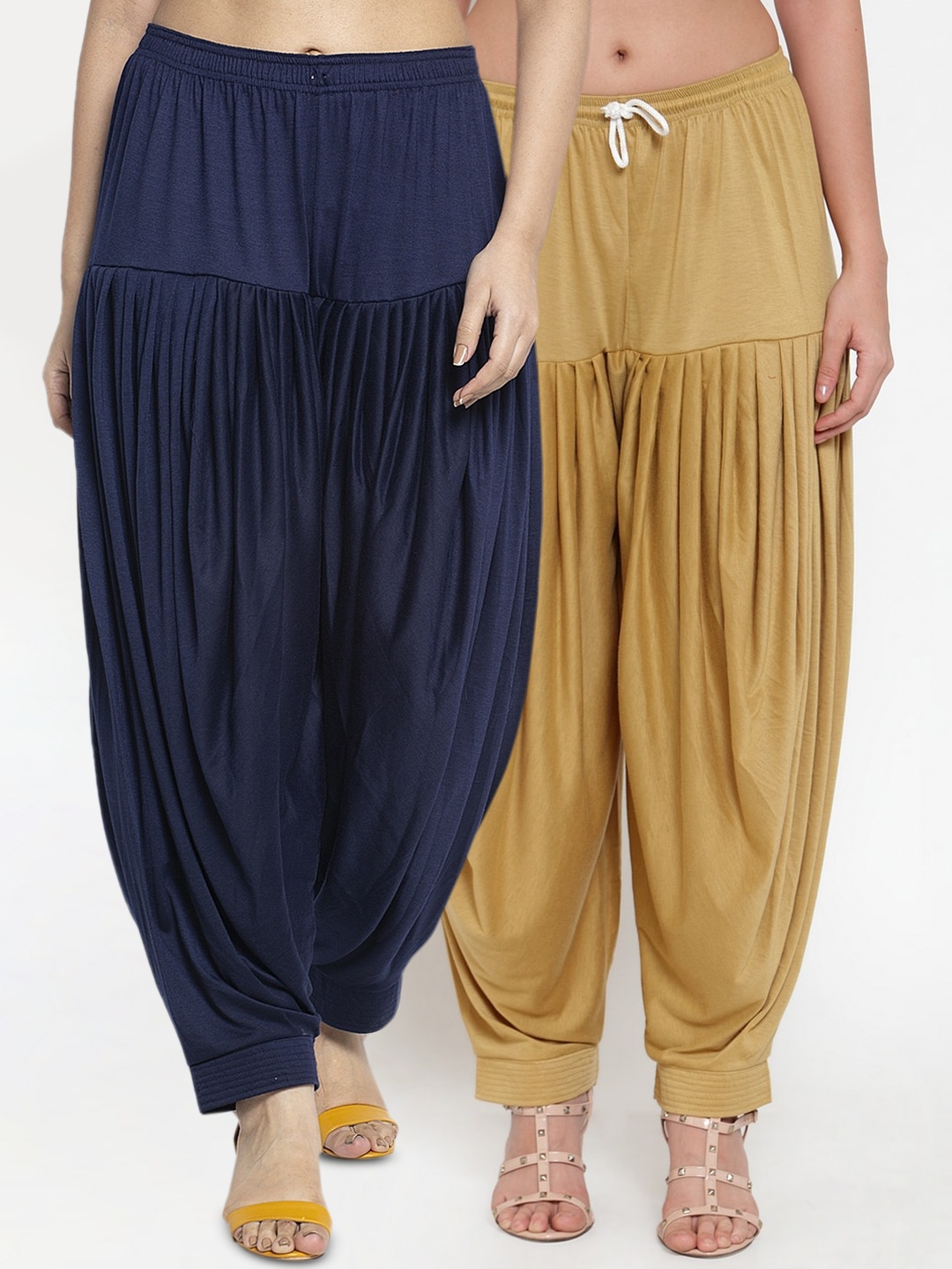 

GRACIT Women Navy Blue & Beige Pack of 2 Solid Patialas
