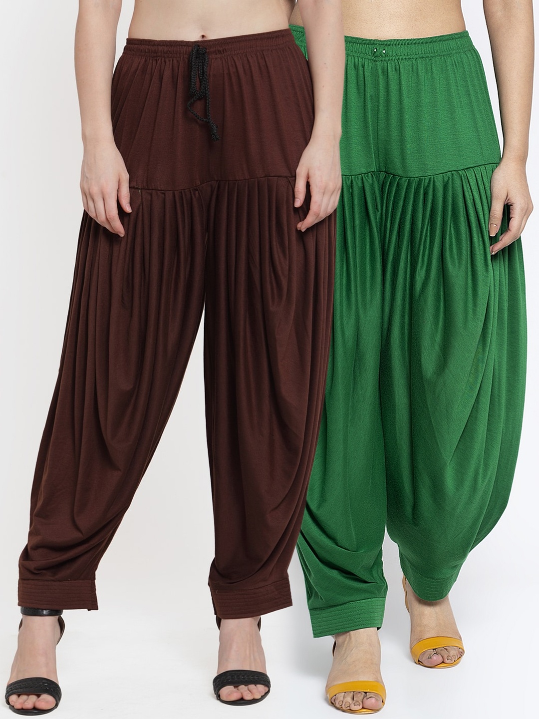 

GRACIT Pack of 2 Women Green & Coffee Brown Patiala Salwar