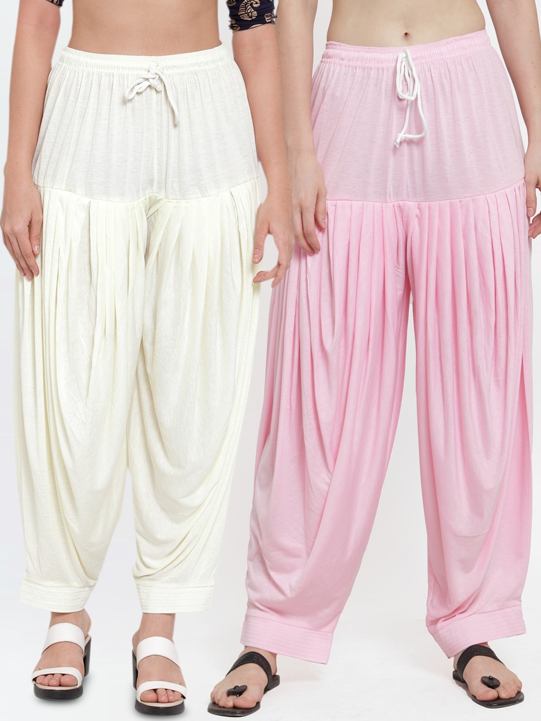

GRACIT Women Pack of 2 Pink & Off White Patiala Salwar