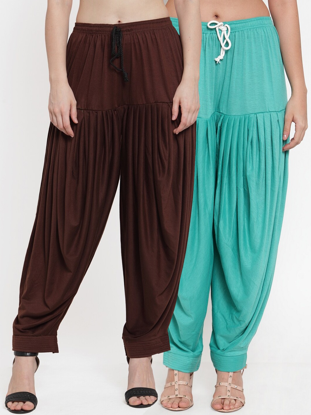 

GRACIT Women Brown & Blue Pack of 2 Cotton Lycra Patiala Salwar
