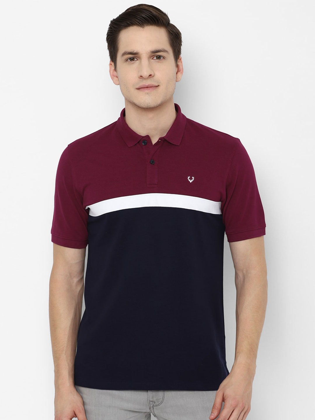 

Allen Solly Men Navy Blue Colourblocked Polo Collar Applique T-shirt