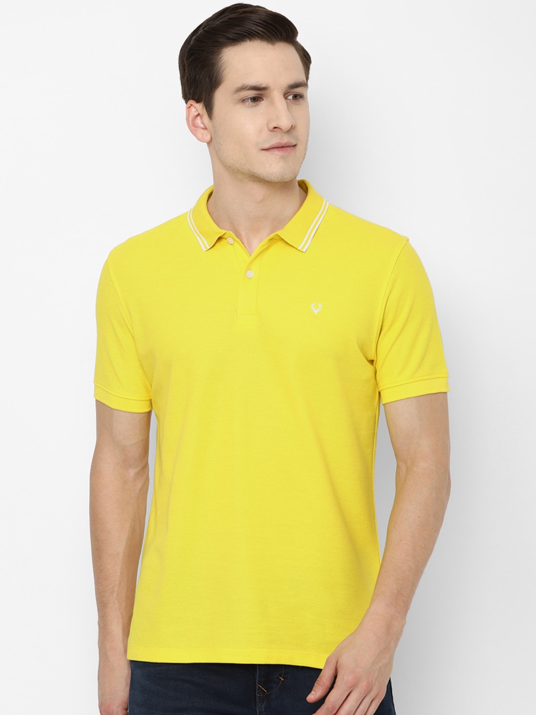 

Allen Solly Men Yellow Solid Pure Cotton Polo Collar T-shirt