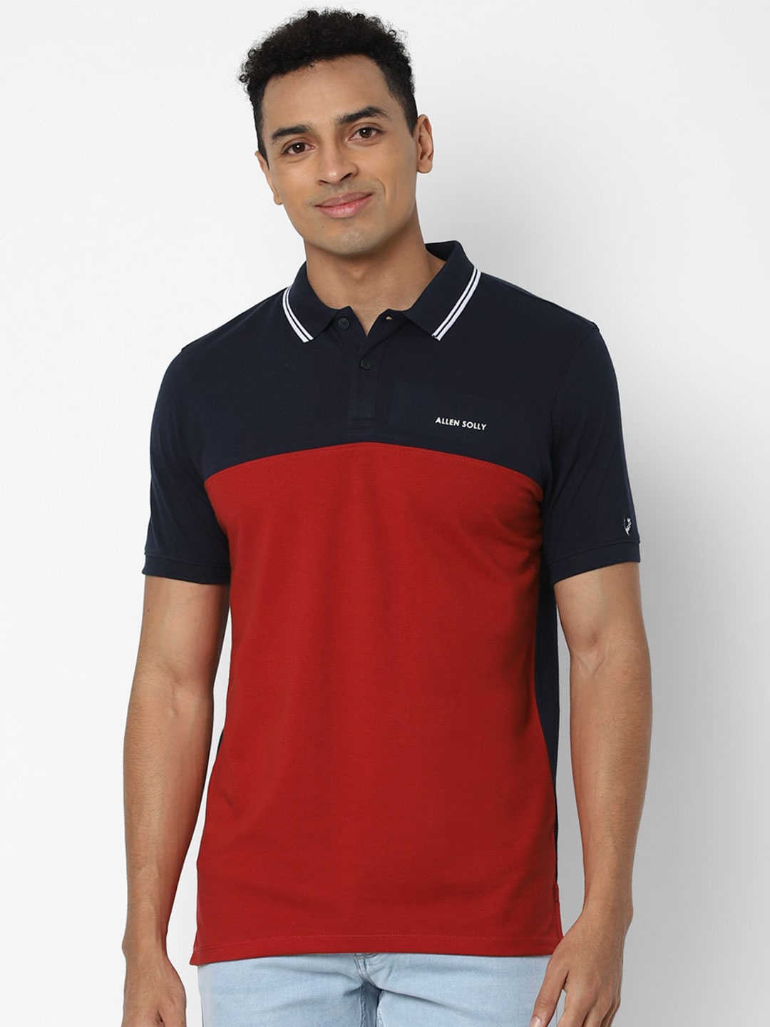 

Allen Solly Men Black & Rust Colourblocked Polo Collar T-shirt