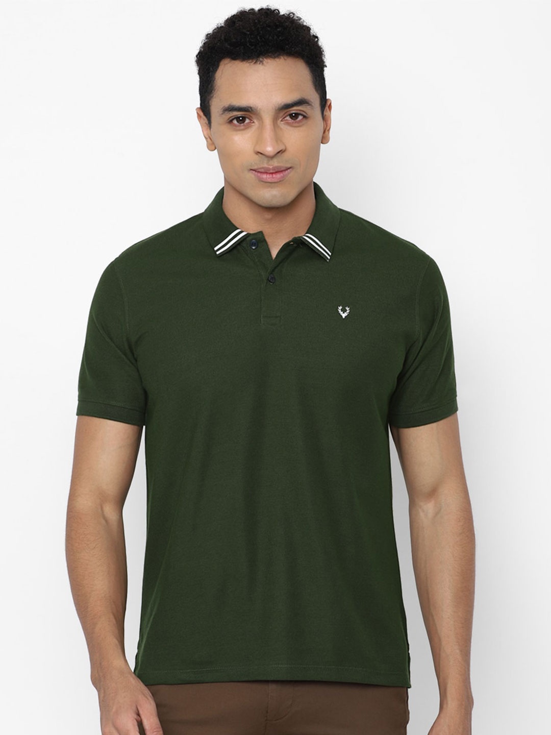 

Allen Solly Men Olive Green Cotton Polo Collar T-shirt