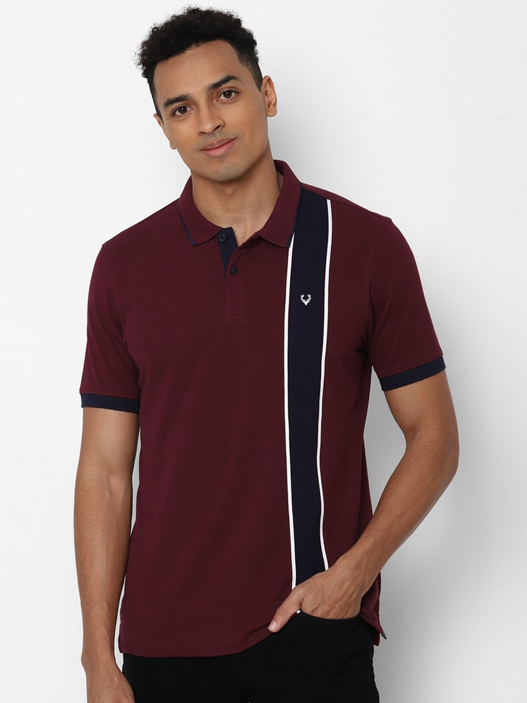 

Allen Solly Men Maroon Striped Polo Collar Regular Fit T-shirt