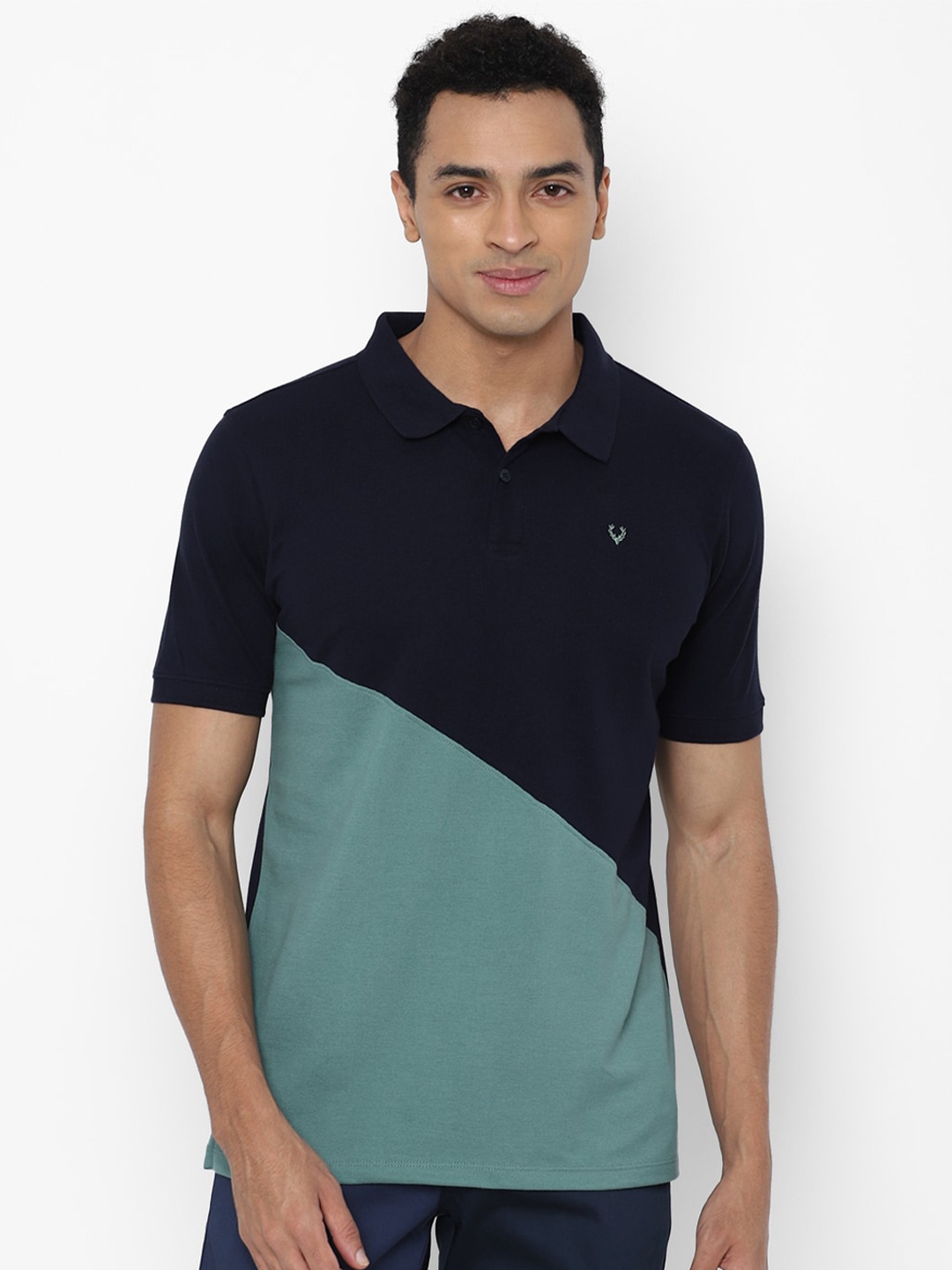 

Allen Solly Men Navy Blue Colourblocked Polo Collar T-shirt