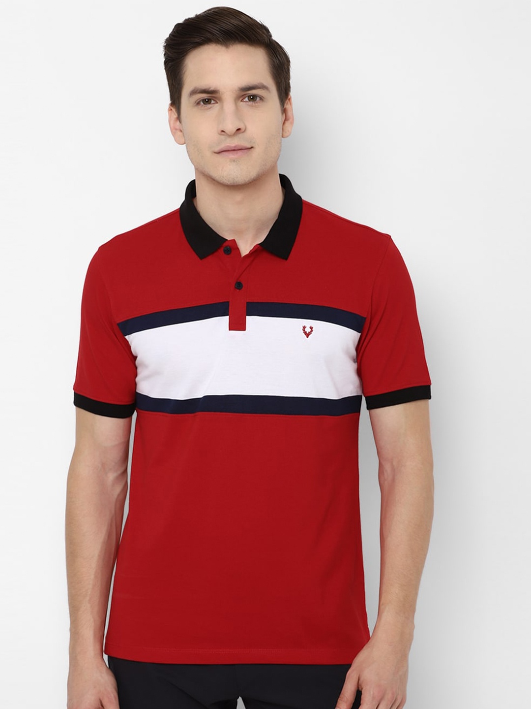 

Allen Solly Men Red Colourblocked Polo Collar T-shirt