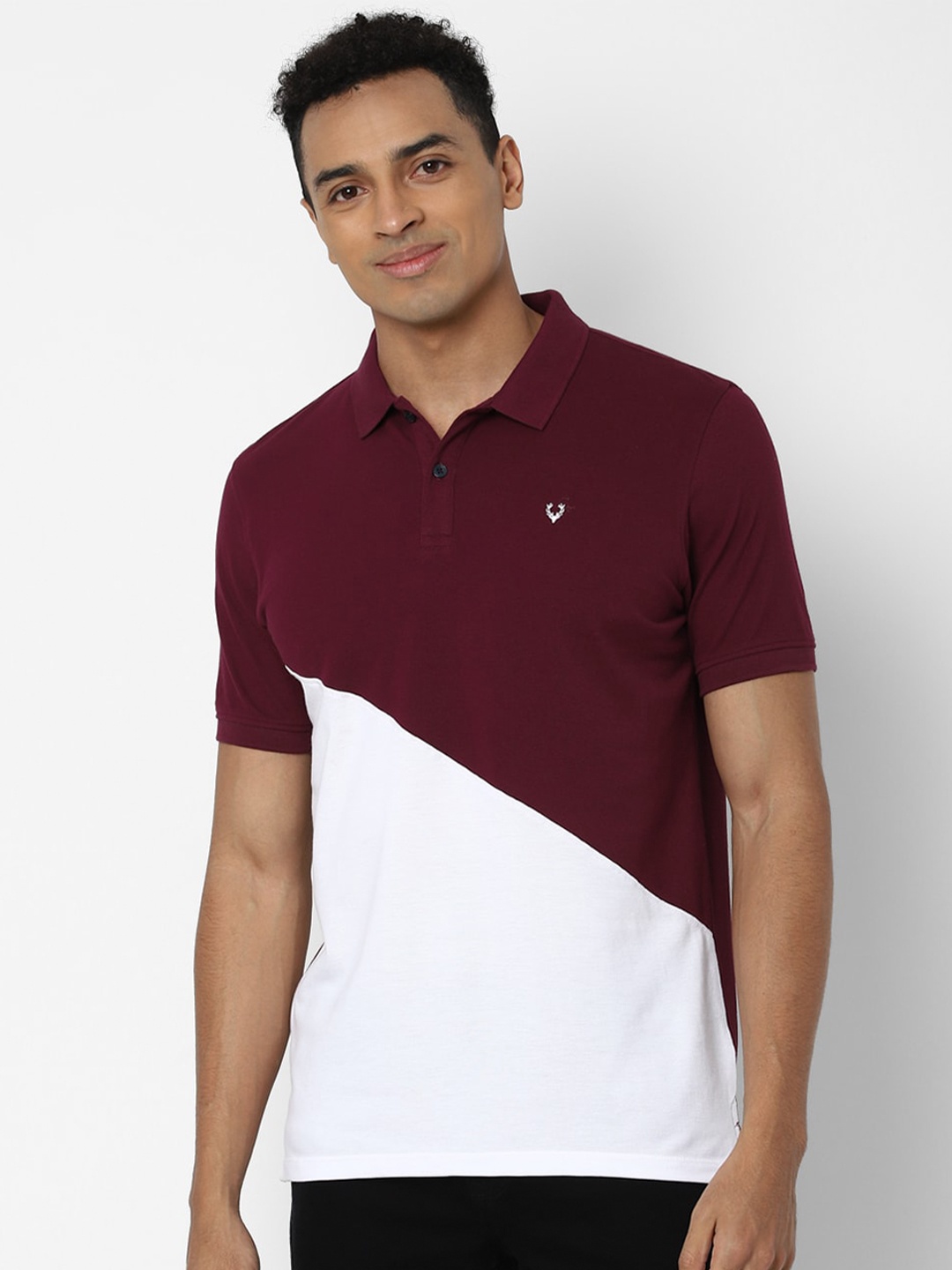 

Allen Solly Men Maroon Colourblocked Polo Collar T-shirt