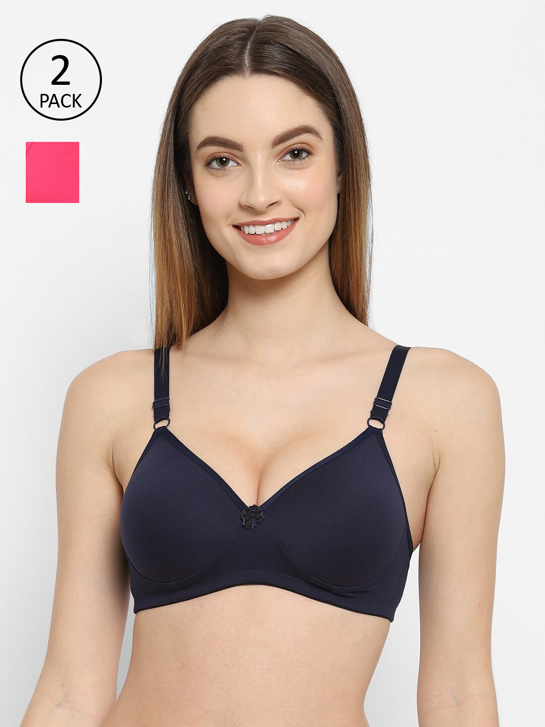 

Floret Navy Blue & Red Pack of 2 Lightly Padded Non Wired T-shirt Bra