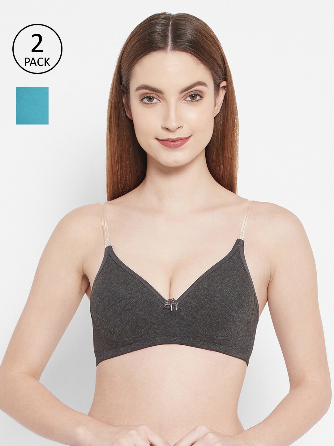 

Floret Charcoal & Blue Bra Set Of 2 Lightly Padded Multiway Seamless T-Shirt Bra