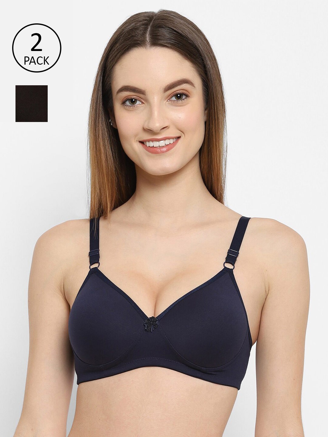 

Floret Navy Blue & Black Pack Of 2 Lightly Padded Bra