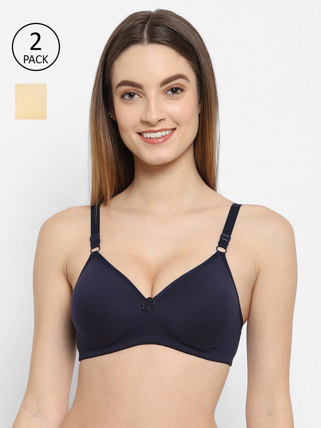 

Floret Navy Blue & Cream-Coloured Pack Of 2 Lightly Padded Bra