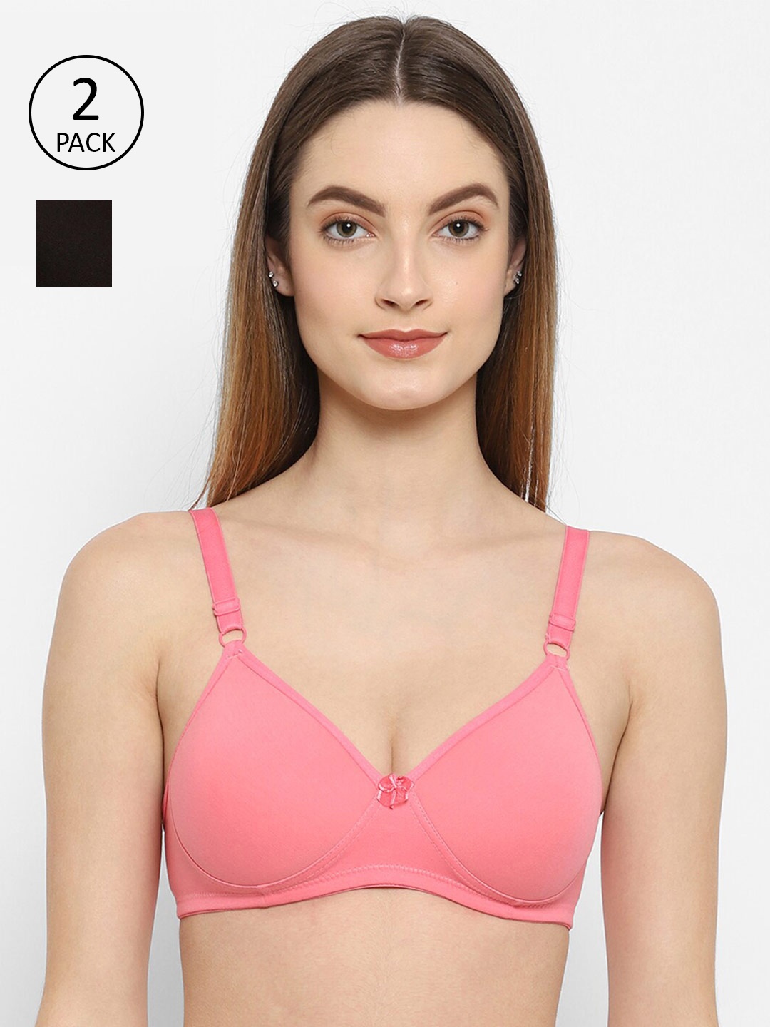 

Floret Rose & Black Pack of 2 Lightly Padded Non Wired T-shirt Bra