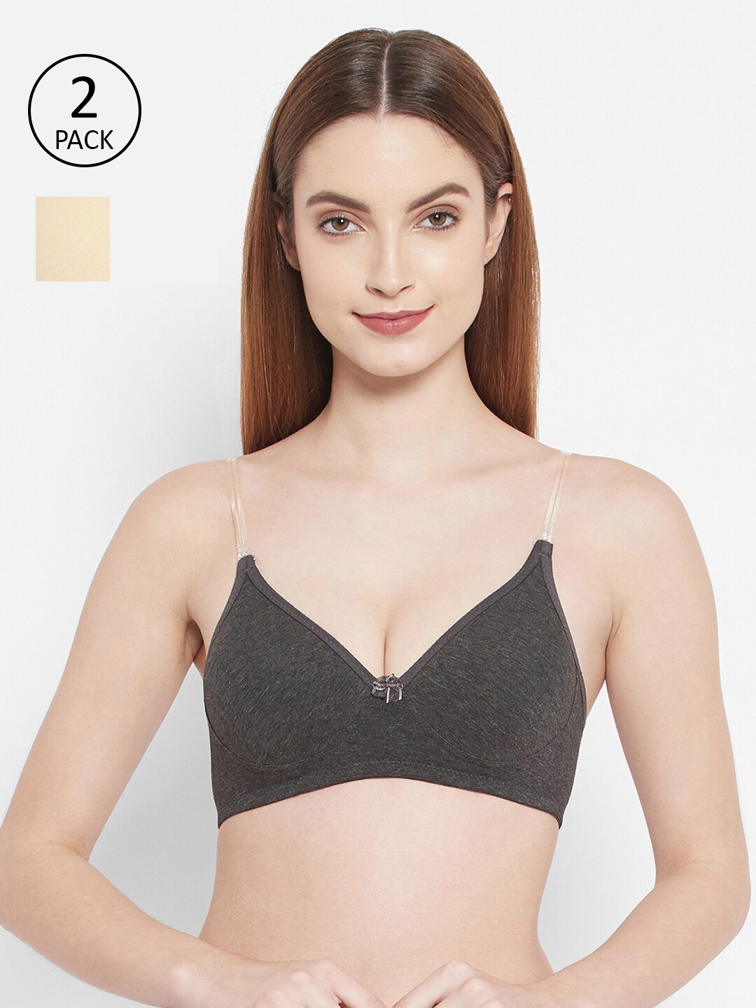 

Floret Charcoal & Beige Set Of 2 Lightly Padded Multiway Seamless T-Shirt Bra