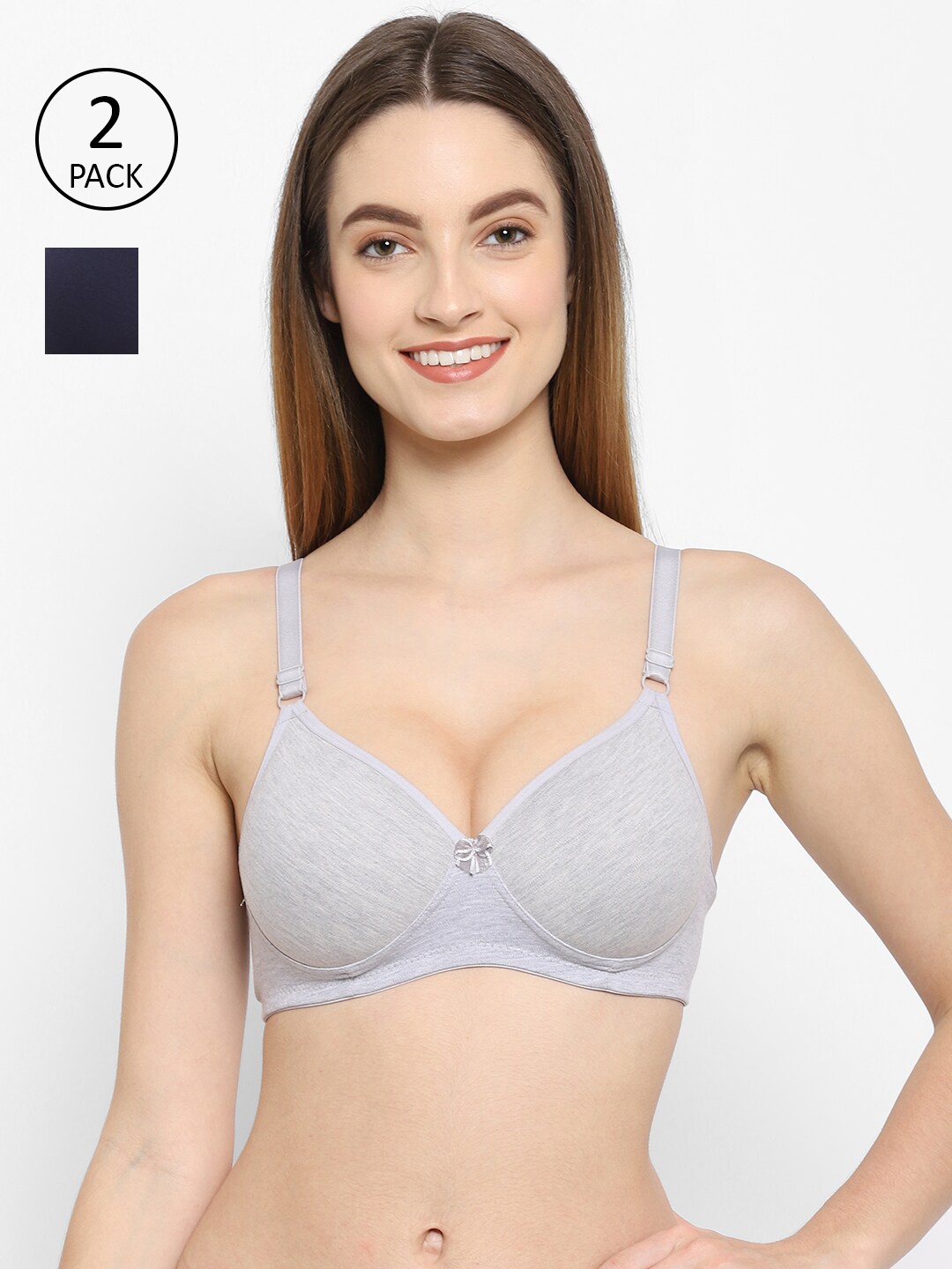 

Floret Grey Melange & Navy Blue Pack Of 2 Lightly Padded Push-Up Bra