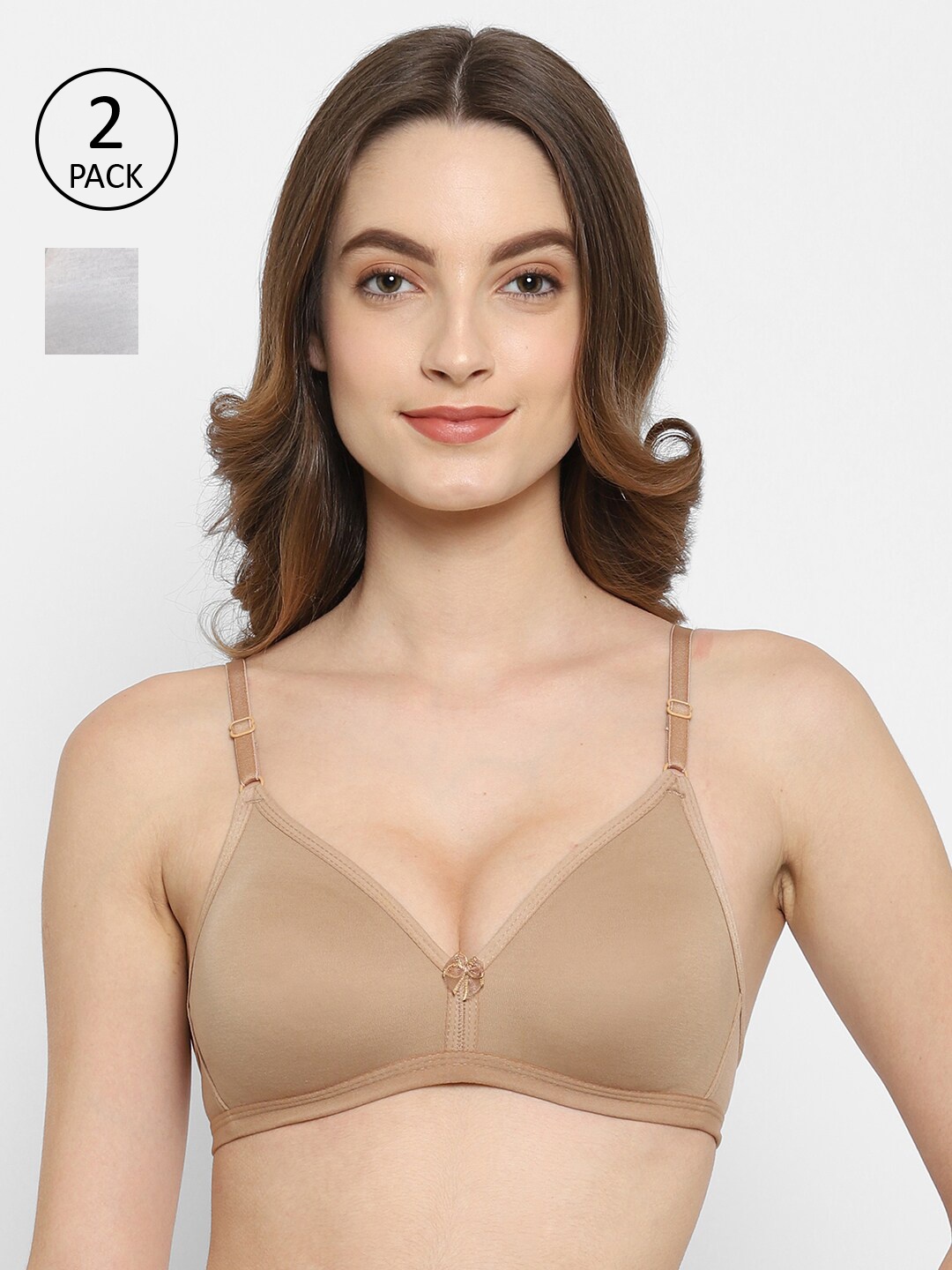 

Floret Nude-Coloured & Grey Set of 2 Solid Non-Padded T-Shirt Bra