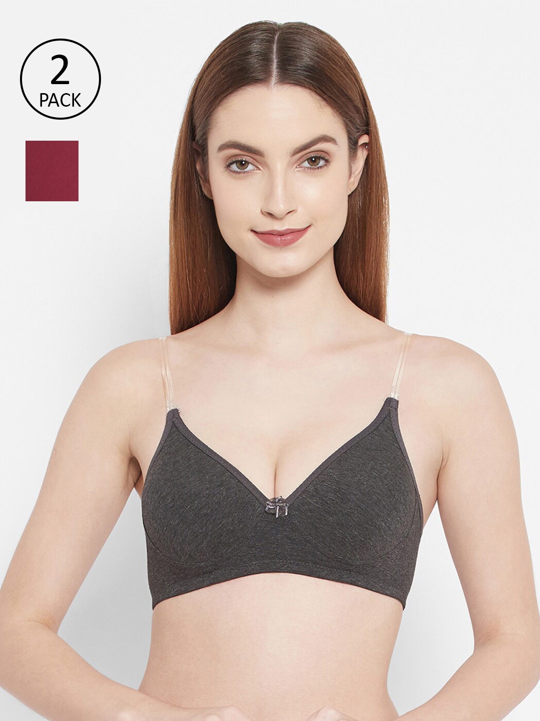 

Floret Charcoal & Maroon Set of 2 Solid Lightly Padded T-Shirt Bra