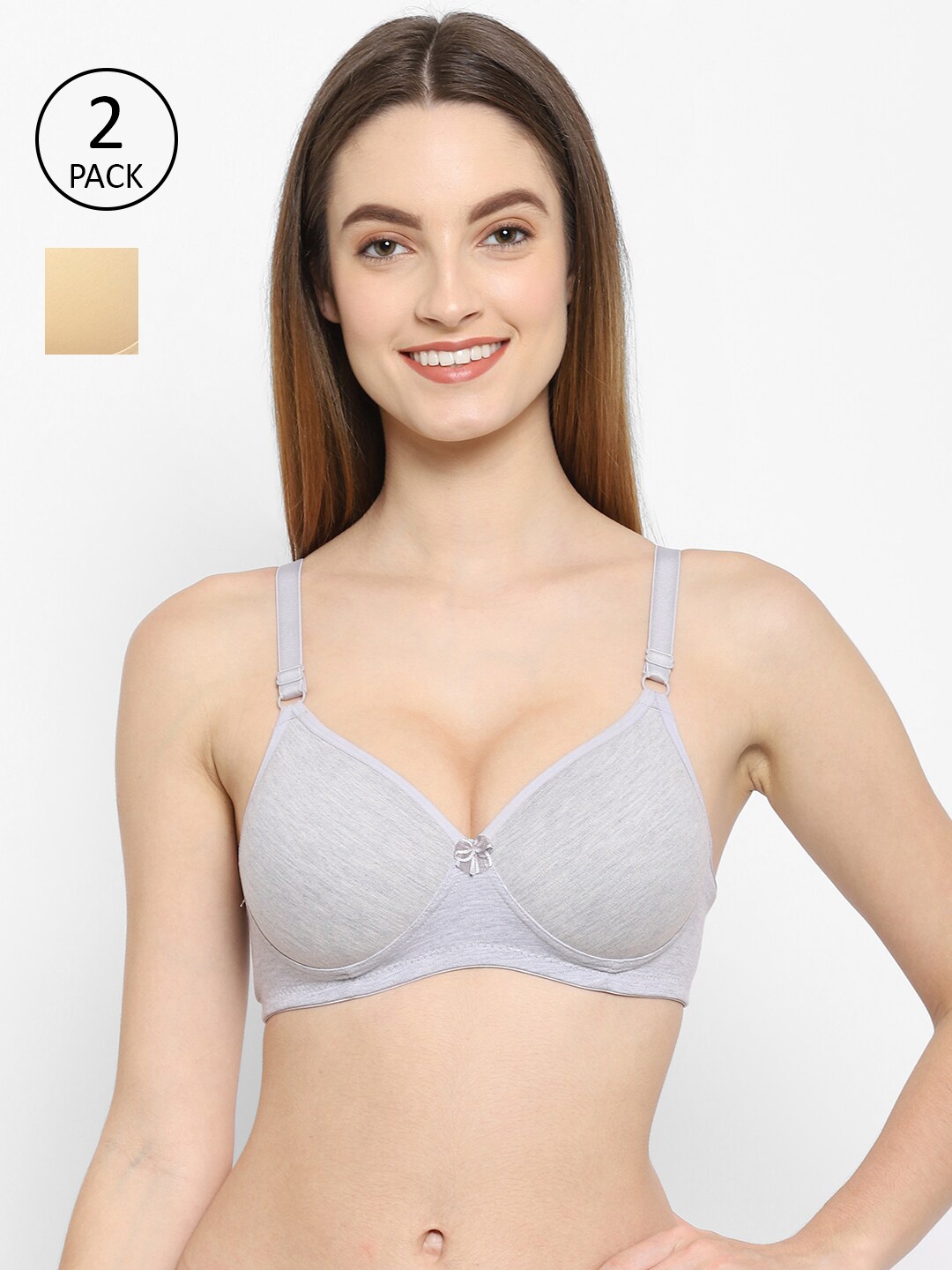 

Floret Grey Melange & Nude-Coloured Set Of 2 Lightly Padded Seamless Push-Up Bra