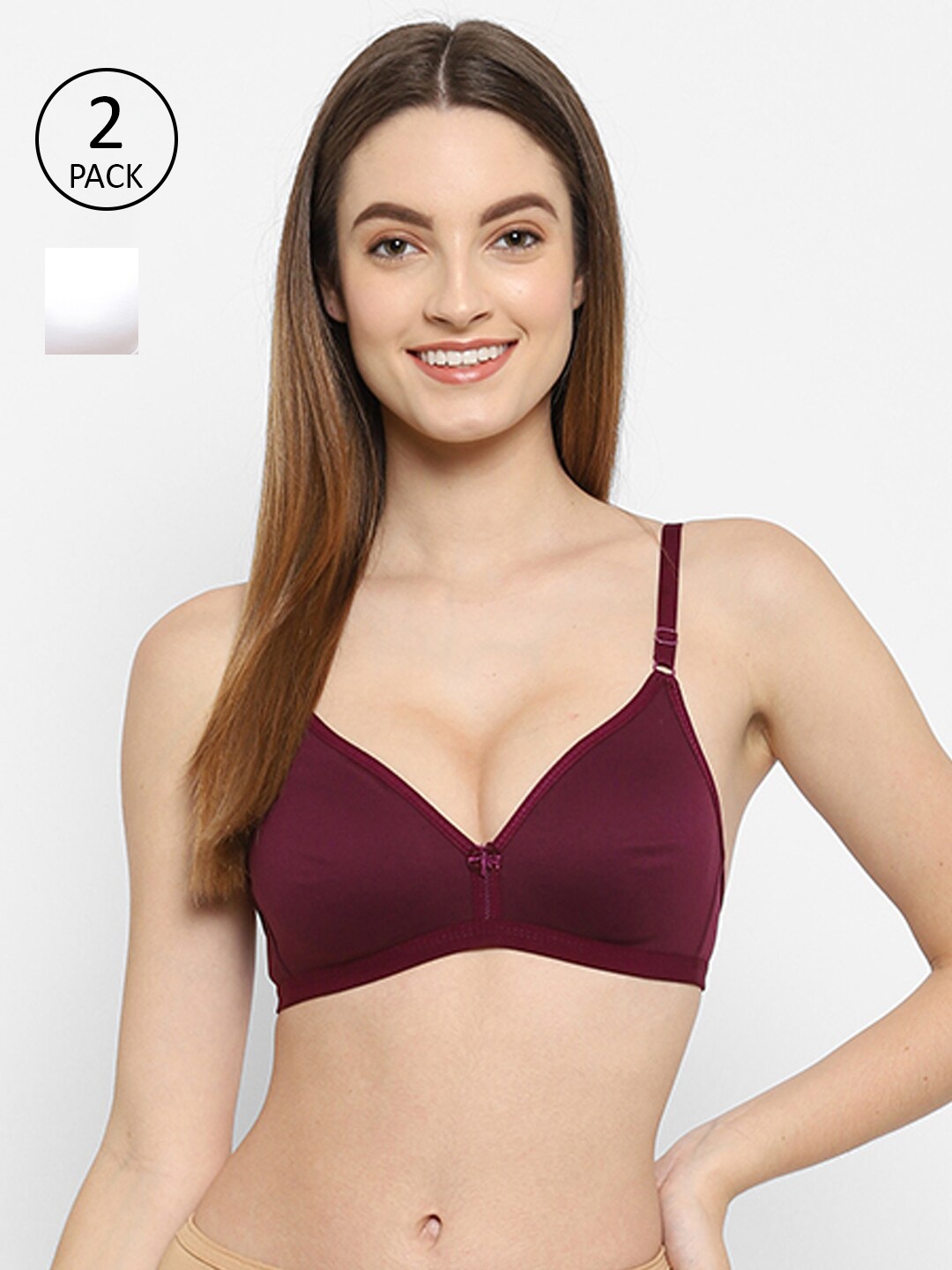 

Floret Burgundy & White Pack Of 2 Non-Padded T-Shirt Bra