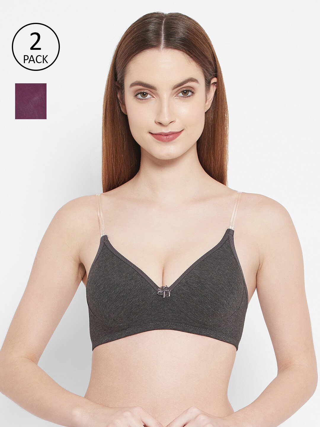 

Floret Charcoal & Burgundy Pack Of 2 Lightly Padded Bra