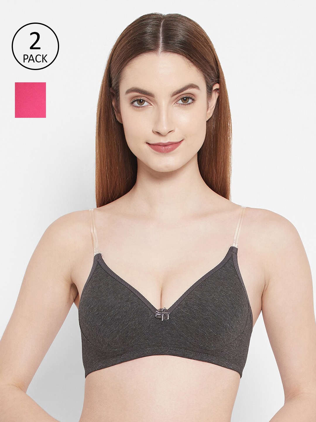 

Floret Charcoal & Magenta Set Of 2 Lightly Padded Multiway Seamless T-Shirt Bra