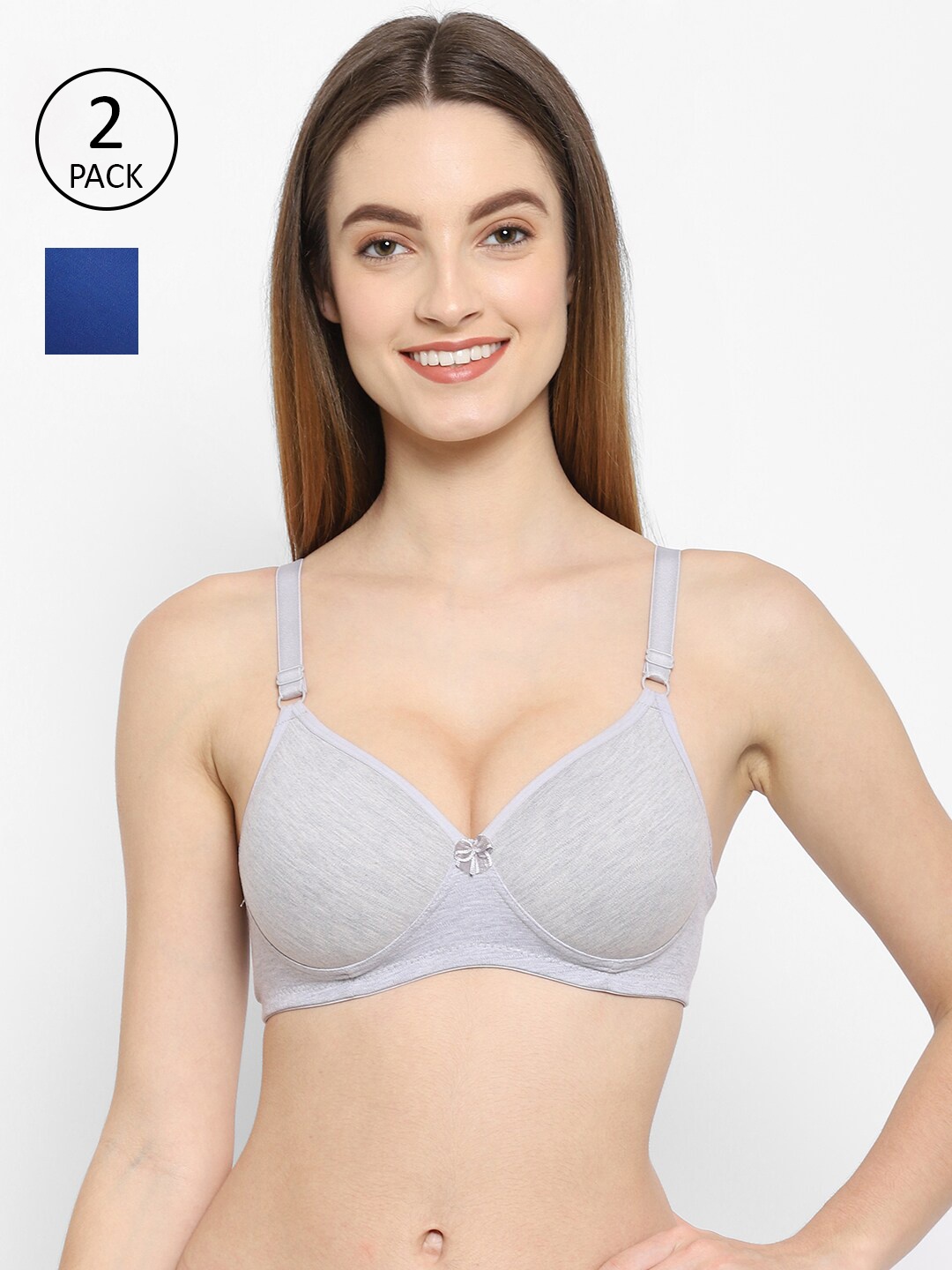 

Floret Grey Melange & Blue Set of 2 Solid Lightly Padded T-Shirt Bra