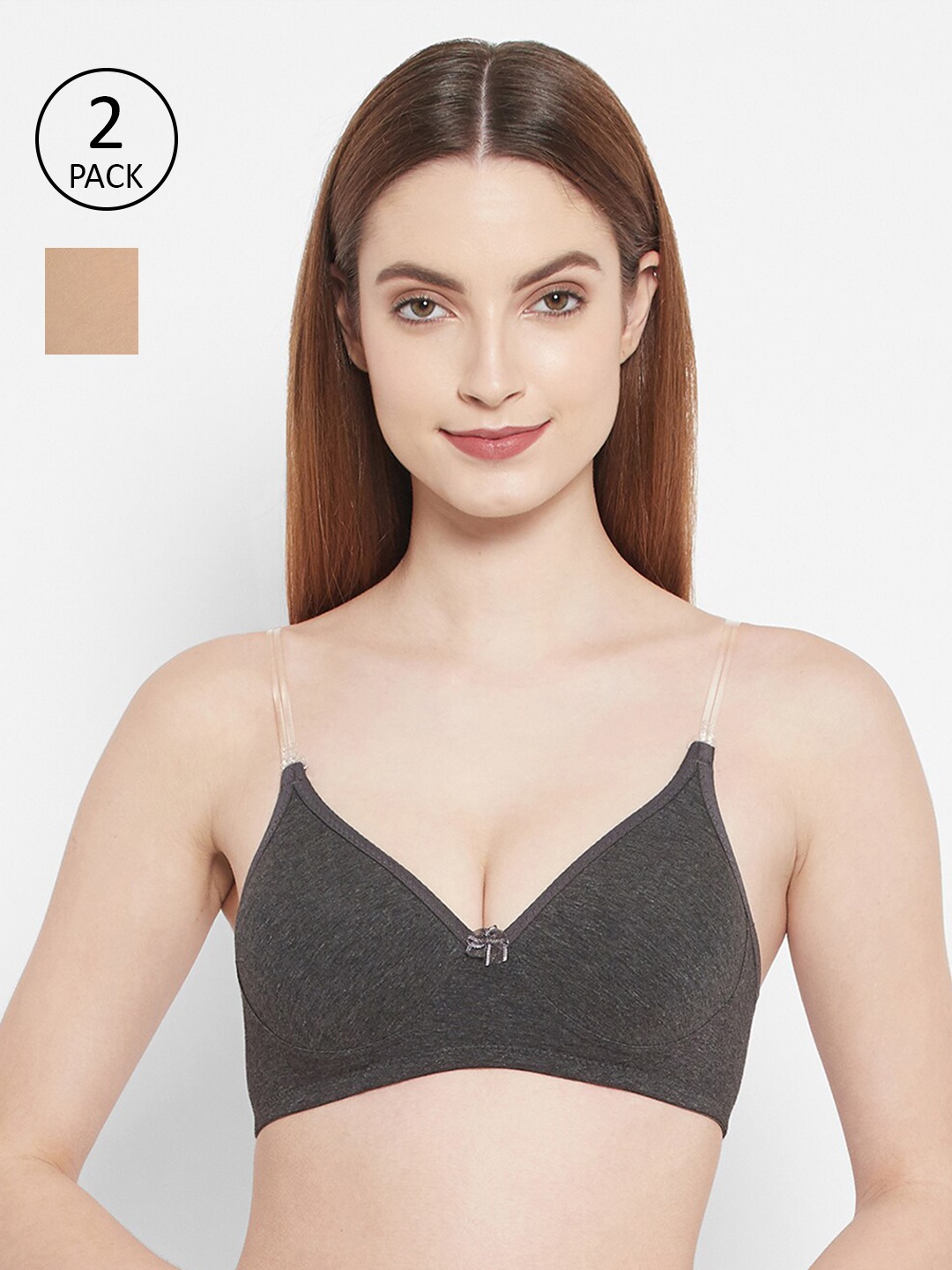 

Floret Charcoal & Nude-Coloured Set Of 2 Lightly Padded Multiway Seamless T-Shirt Bra