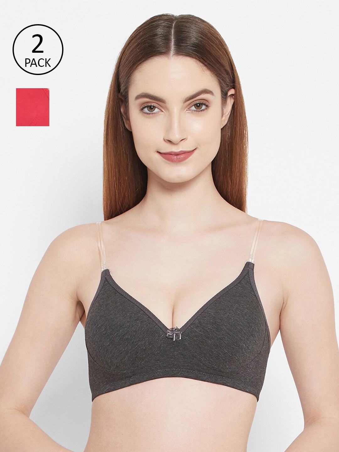

Floret Charcoal & Red Set of 2 Solid Lightly Padded T-Shirt Bra