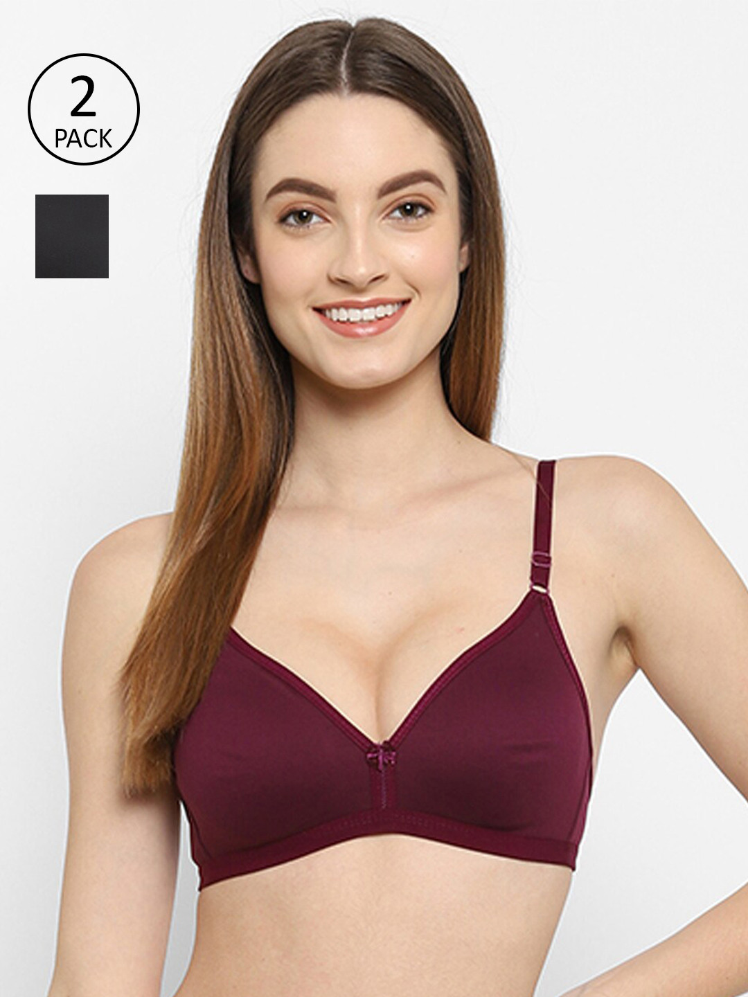 

Floret Burgundy & Black Pack of 2 Non Wired Non Padded T-shirt Bra