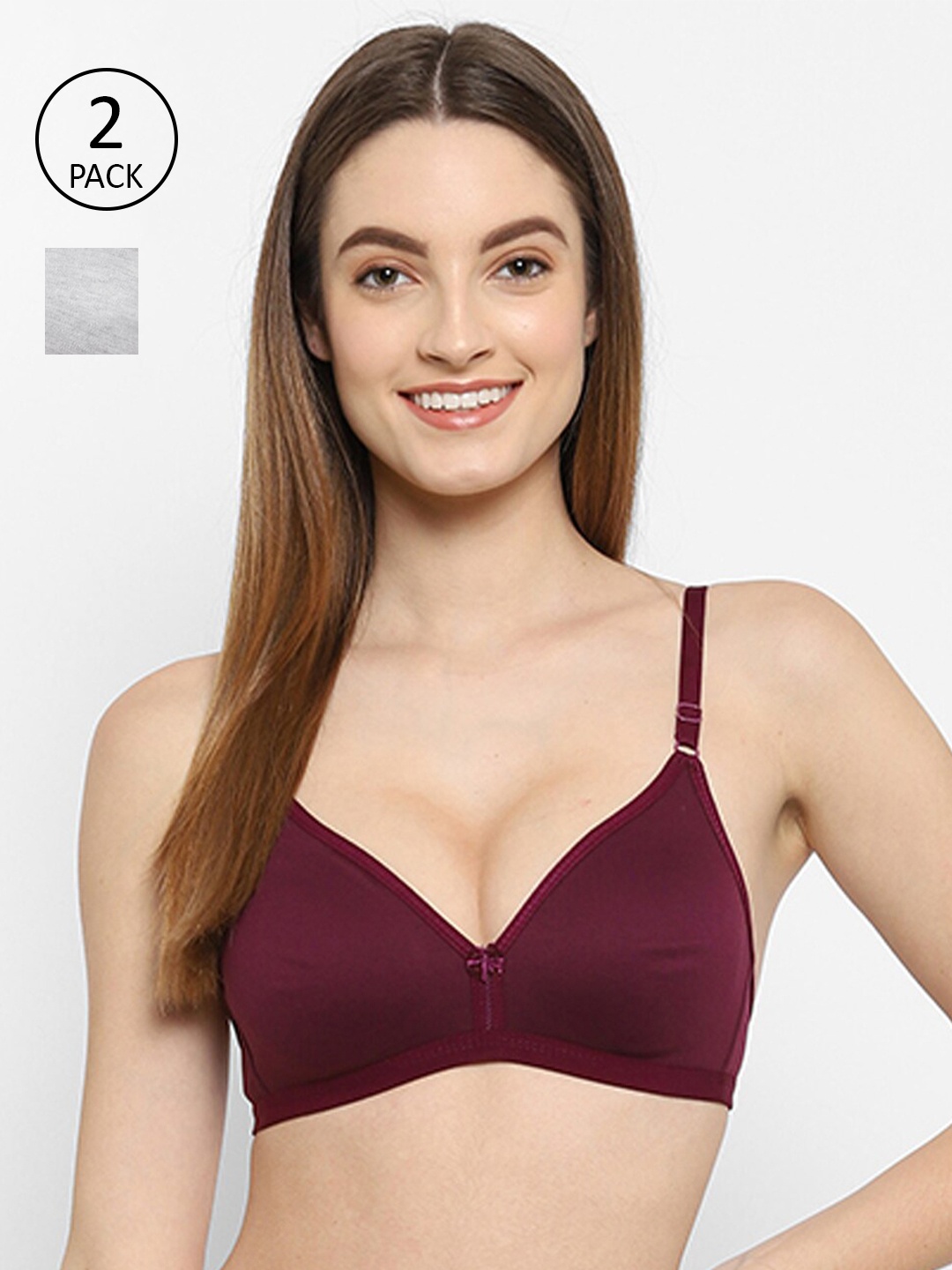 

Floret Burgundy & Grey Set of 2 Solid Non-Padded T-Shirt Bra