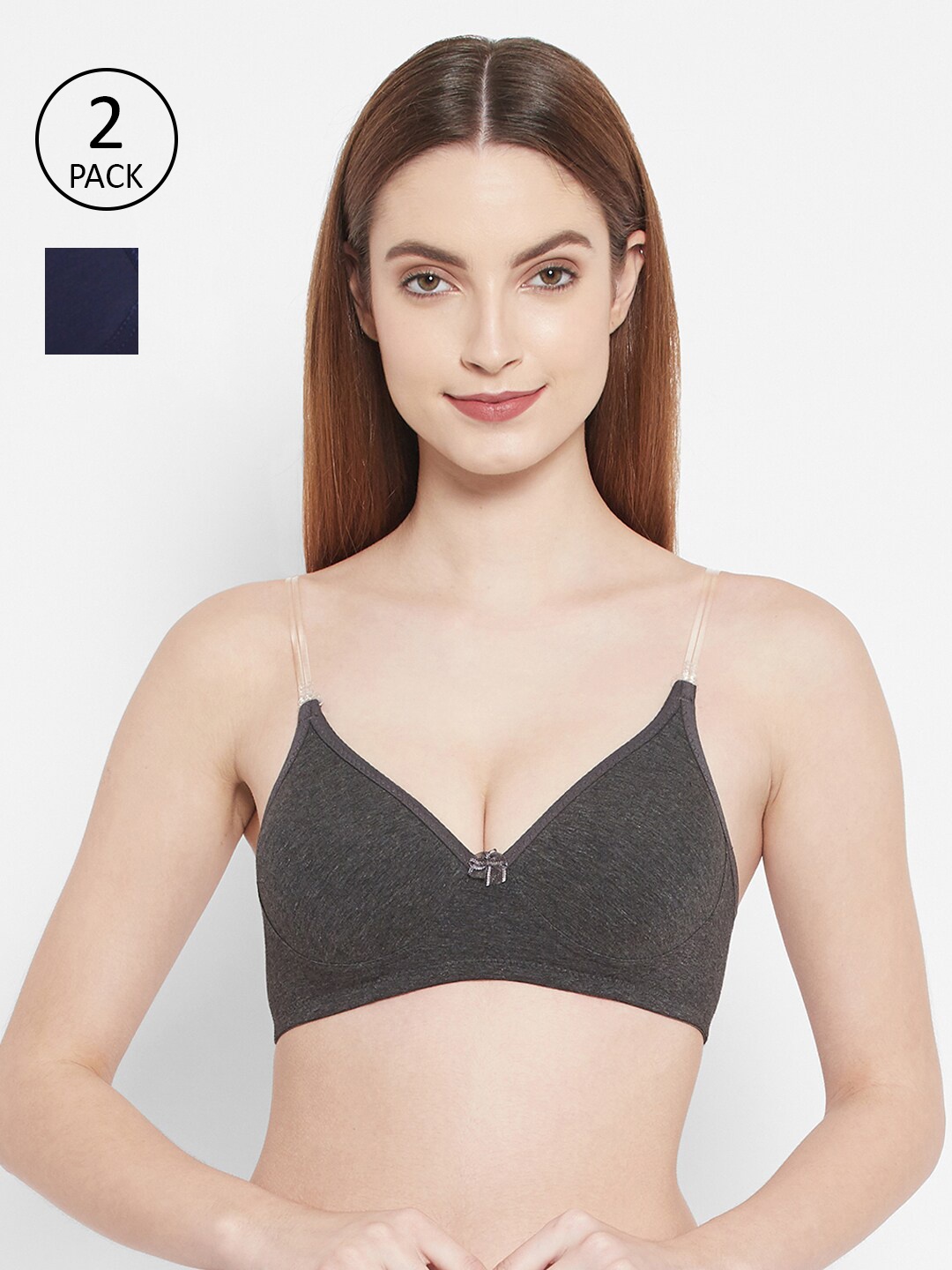 

Floret Charcoal & Navy Blue Pack of 2 Lightly Padded Non Wired T-shirt Bra