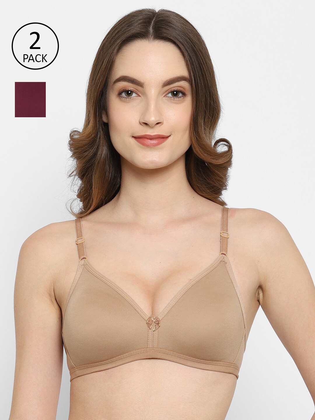

Floret Nude-Coloured & Burgundy Set Of 2 Non Padded Seamless T-Shirt Bra