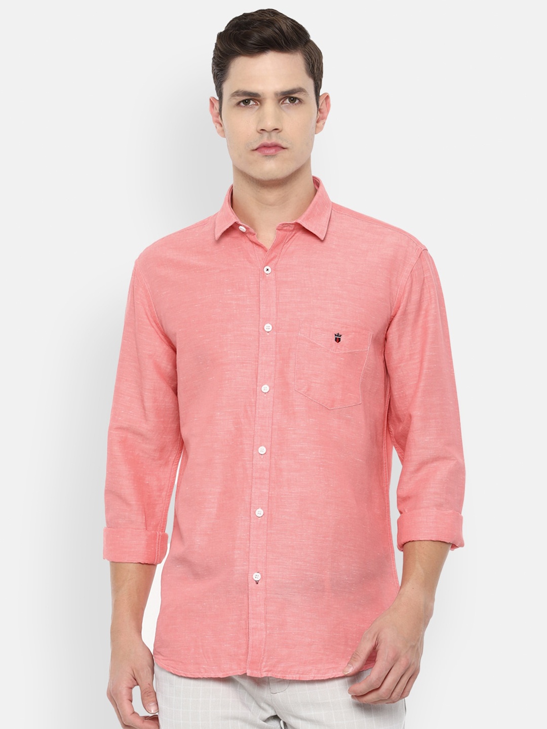 

Louis Philippe Sport Men Peach-Coloured Slim Fit Cotton Linen Casual Shirt