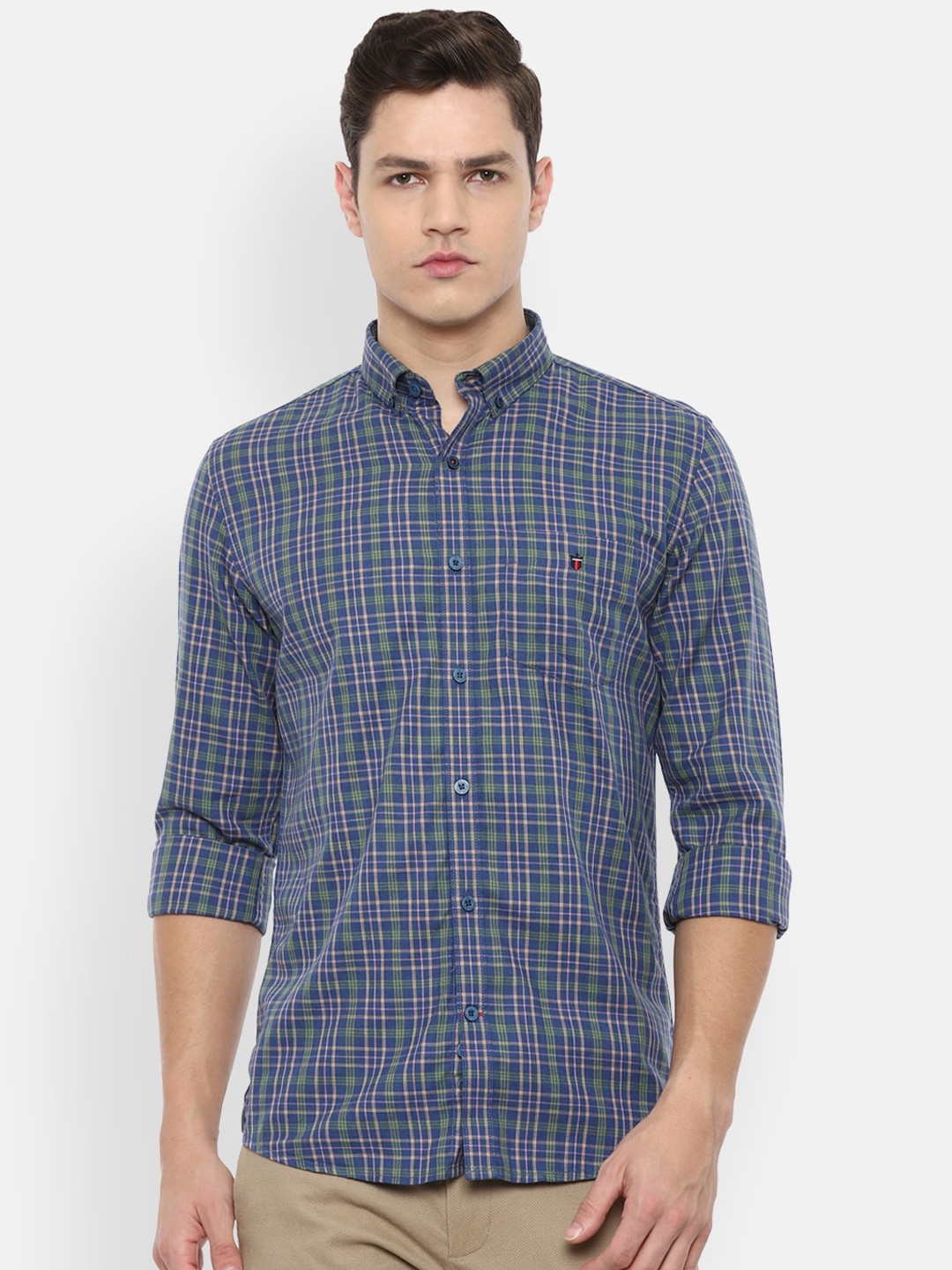 

Louis Philippe Sport Men Blue Slim Fit Checked Casual Cotton Shirt