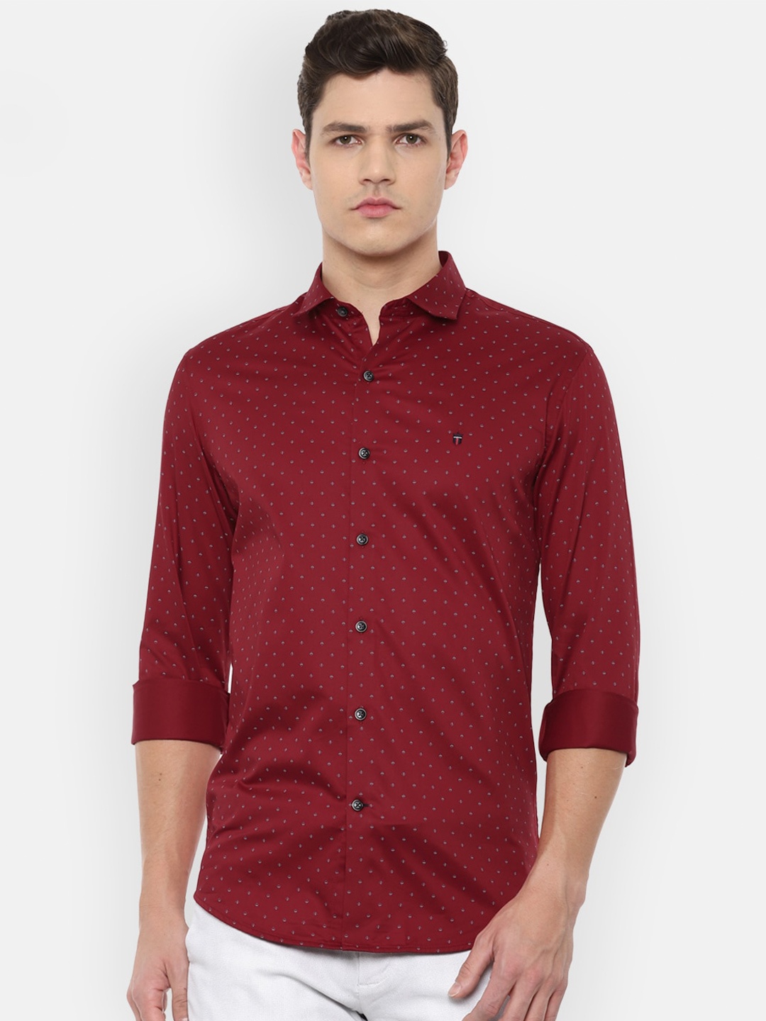 

Louis Philippe Sport Men Maroon Slim Fit Printed Casual Cotton Shirt